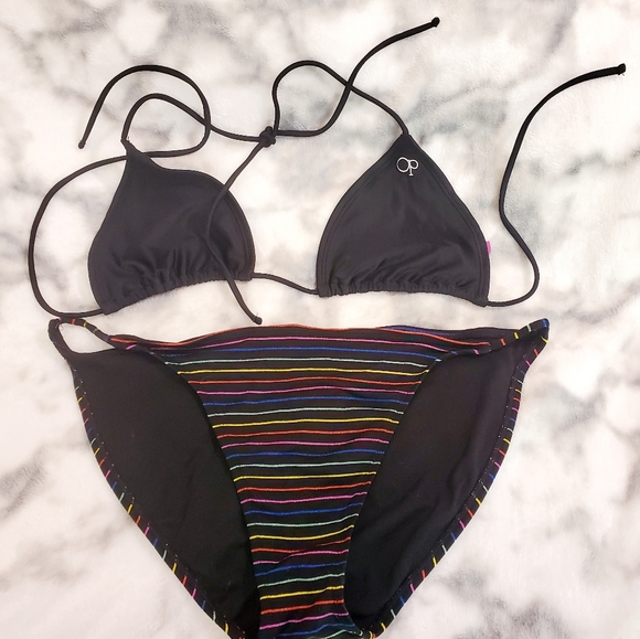 Op Swim Sparkly Rainbow Striped Swimsuit With Bikini Top Poshmark